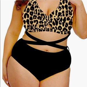 Two piece cheetah print swimsuit